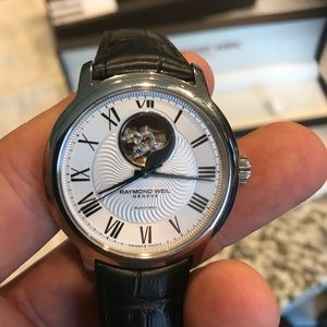 Raymond Weil Watch Man Steel On Leather Strap,